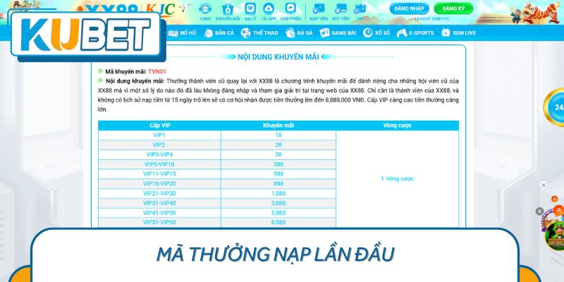 Mã thưởng nạp lần đầu